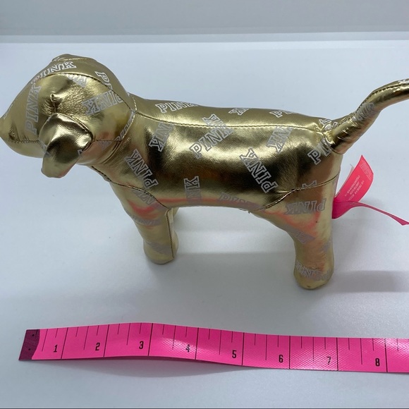 NWT Victoria's Secret PINK Collectable Display Gold and White Stuffed Plush Dog - Picture 7 of 8